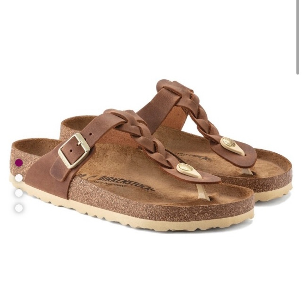 Birkenstock Cognac Braided Leather Sandals